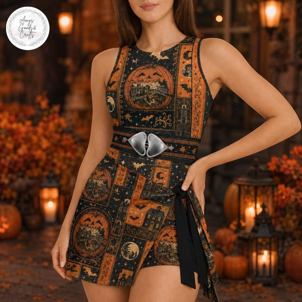 Halloween Bat Pumpkin Tank Dress 2026, Spooky Lantern Belle Outfit, Haunted House Costume, Halloween 2026 Party Wear, Gift for Her