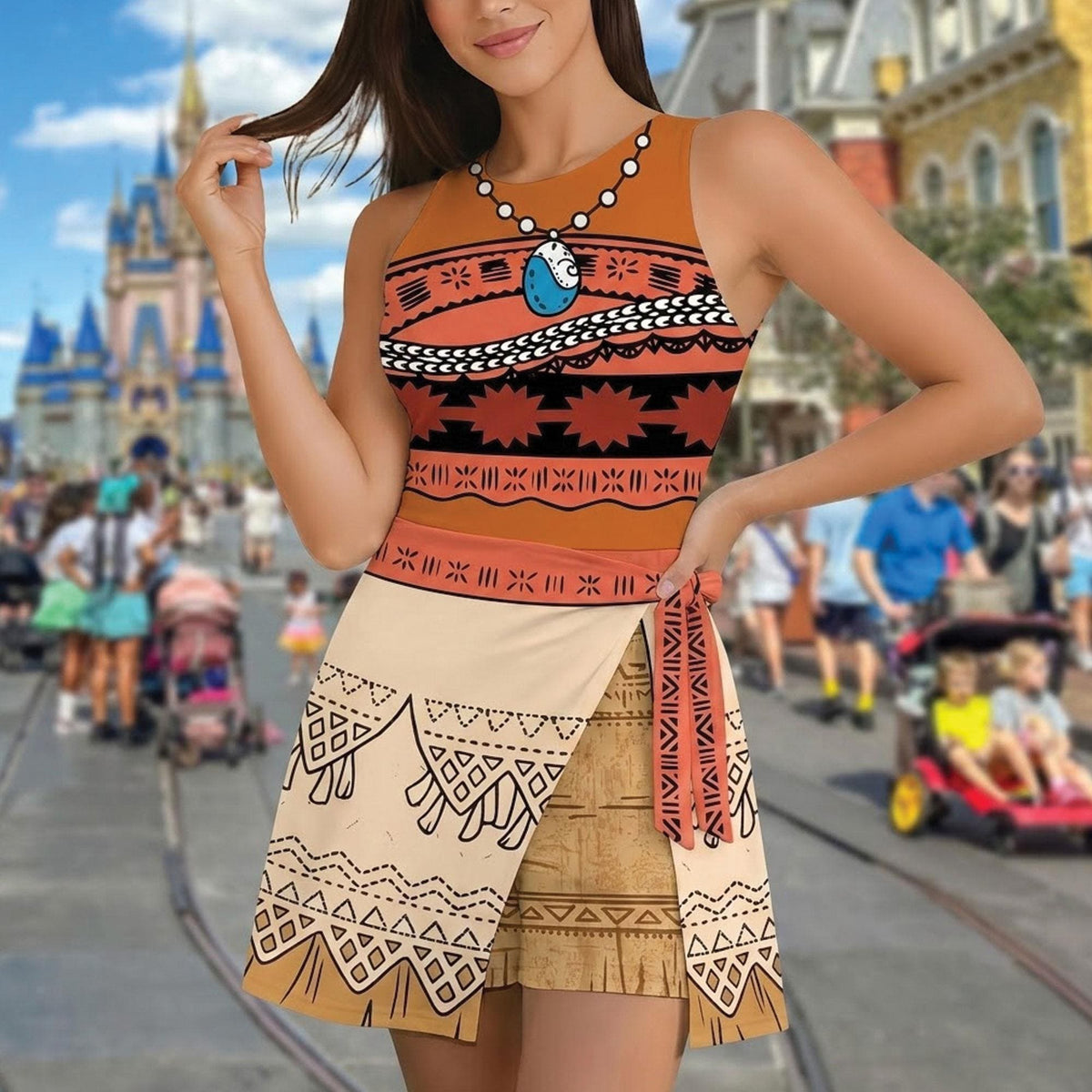 Halloween Moana Princess Costume Wrap Skort Dress, Moana Movie Cosplay Outfit, Movie Princess Inspired Dress, Halloween Party Dress Gift
