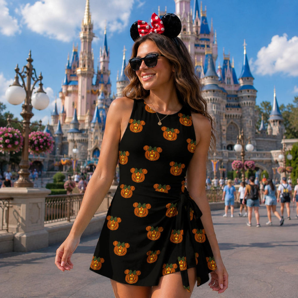 Halloween Mouse Pumpkins Wrap Skort Dress, Mouse Matching Outfits, Mouse 's Not So Scary Dress, Halloween Party Dress