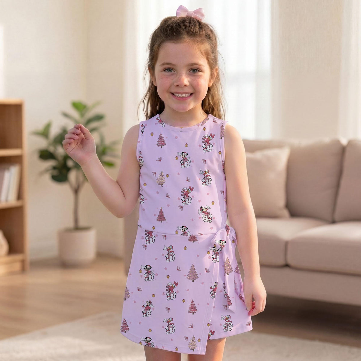 Christmas Mickey and Friends Tennis Dress, Minnie Daisy Pluto Snowman Skirt, Pink Mouse Pattern Activewear