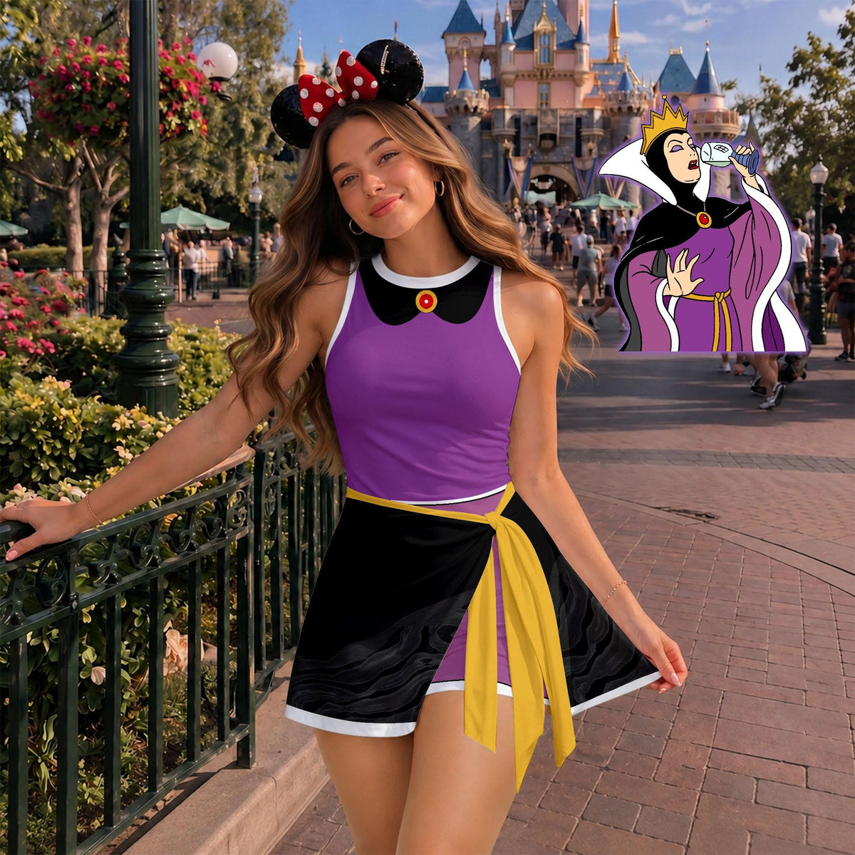 Inspired Evil Queen Tennis Dress, Disney Villains Athletic Skort Snow White Dress Outfit Disneyland Pleated Skirt