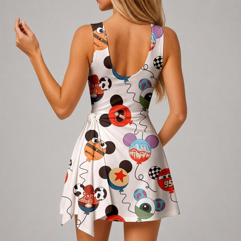 Disney Balloon Tennis Dress, Disney Characters Balloon Athletic Skort Disneyland Pleated Skirt Theme Park Running Magic Kingdom Wear
