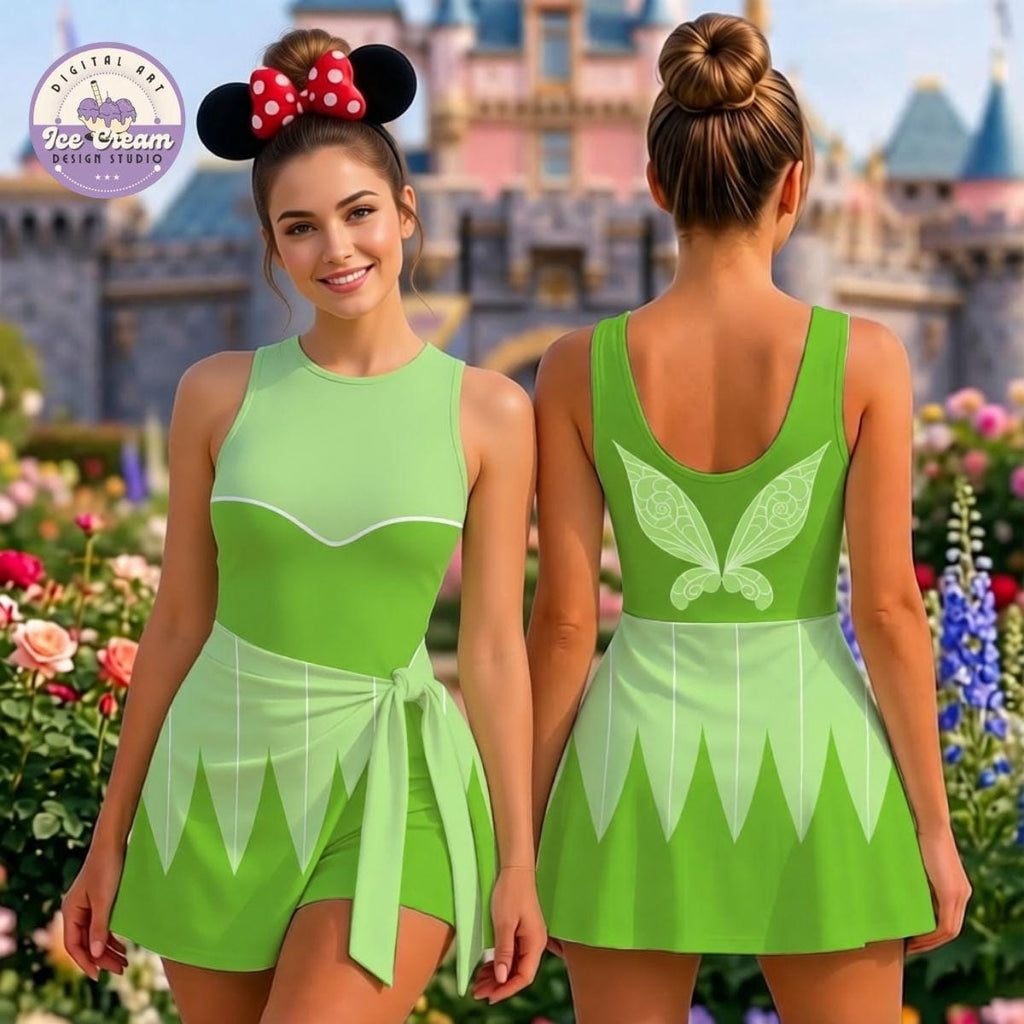Tinker Bell Fairy Costume Wrap Skort Dress, Tinker Bell Cosplay Dress Skirt, Neverland Fairy Character Skirt, Halloween All Over Print Skirt