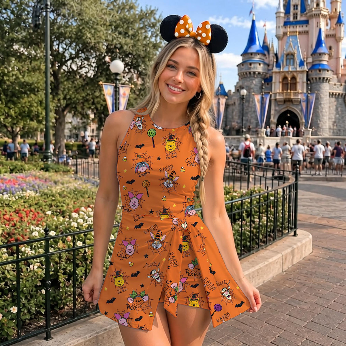 Halloween Winnie The Pooh Dress Skirt, Pooh Bear and Friends Spooky Season Costume, Disney Halloween Skort Dress, Halloween Party Skirt