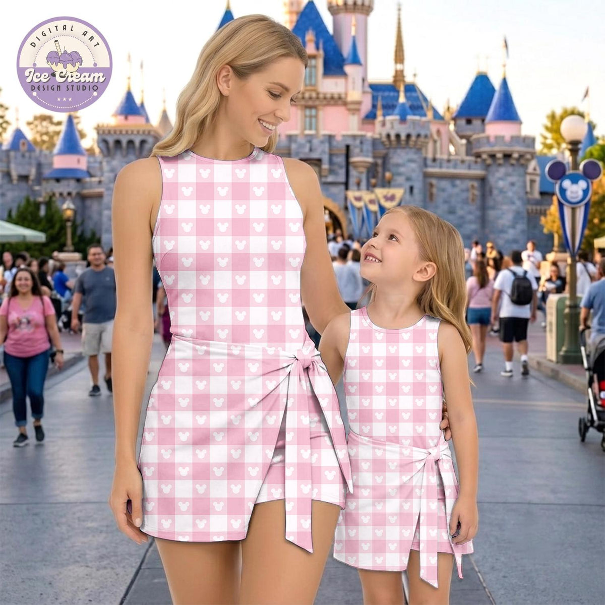 Pink Checkered Mickey Head Tennis Dress, Mommy And Me Disney Vacation Dress, Disneyland WDW Women's Dress Outfit, Gift for Her