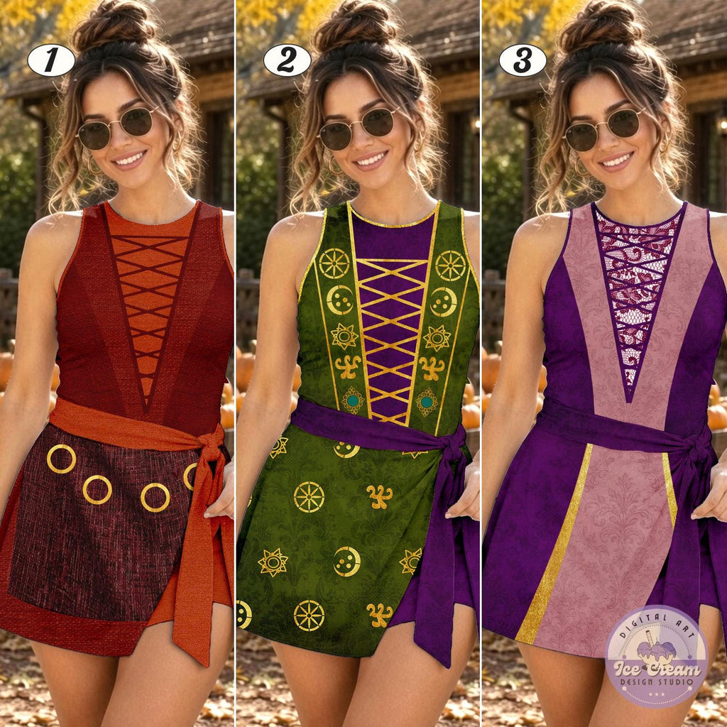 Sanderson Sisters Costume Tennis Dress, Hocus Pocus Inspired Women's Halloween Costume Dress, Disney Halloween Girls Trip 2026 Dress Outfit