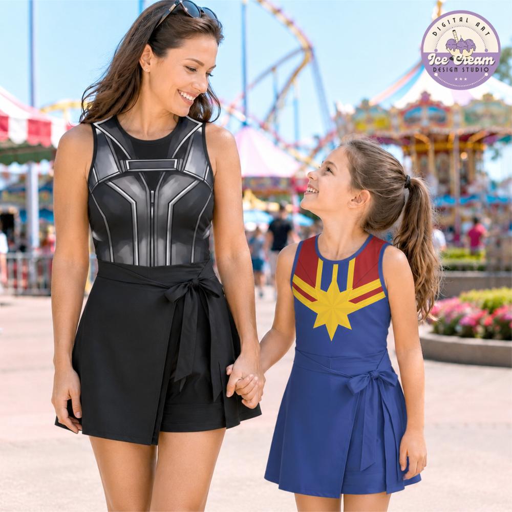 Disney Marvel Avengers Costume Wrap Skort Dress, Spiderman Iron Man Disney Halloween Cosplay Outfit, Superhero Tennis Dress, Mom Daughter