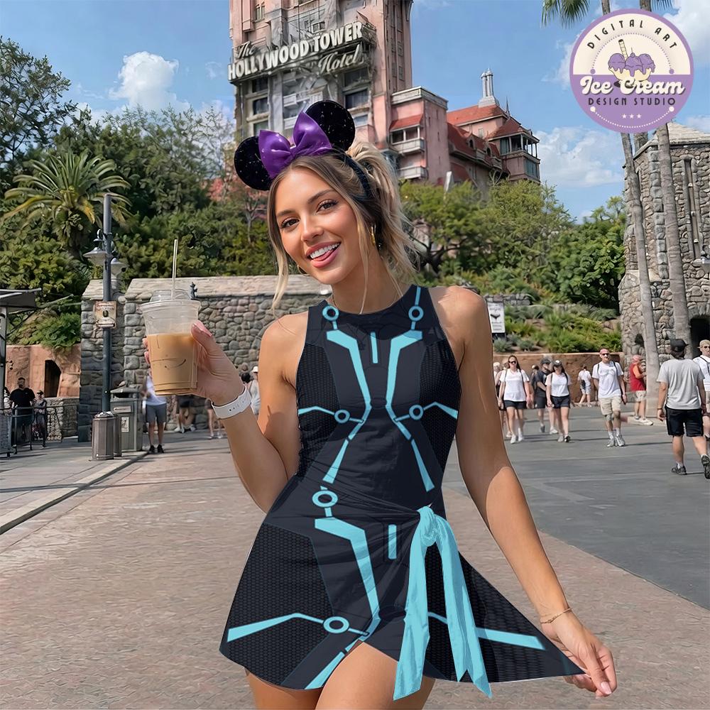 Disney Tron Lightcycle Run Tennis Dress, Tron Lightcycle Power Run Ride Team Disney Girl Trip, Hallooween Womens Kids Costume Dress Skirt