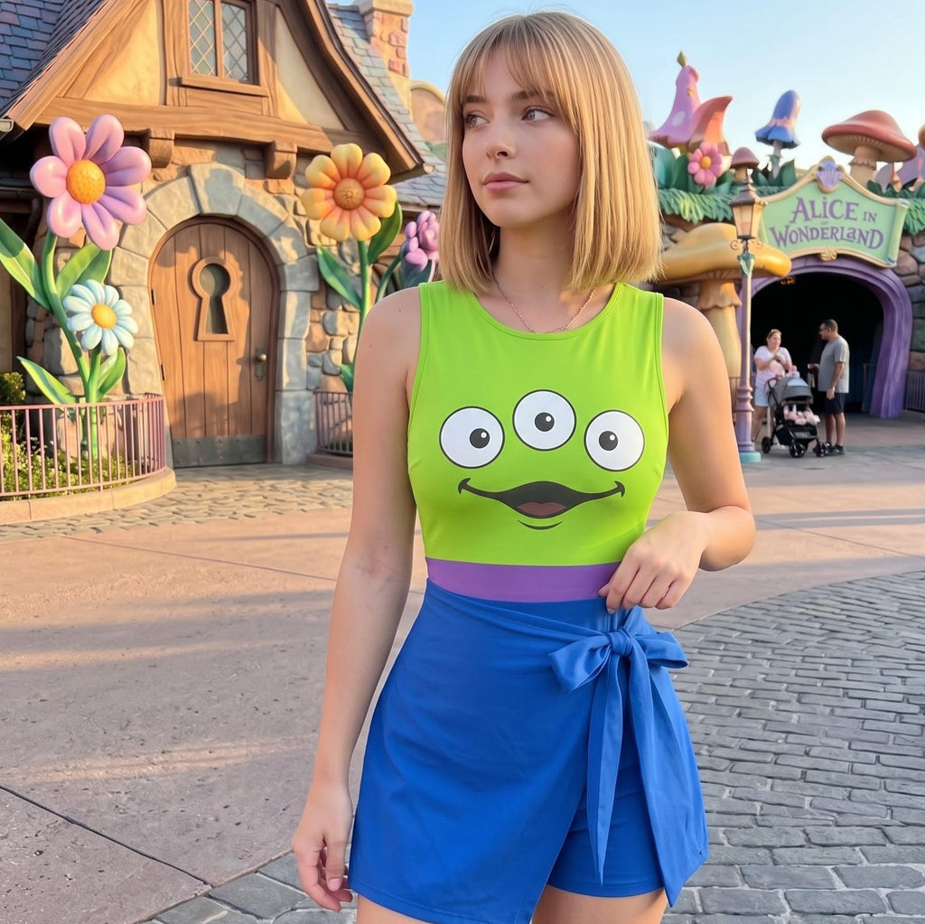 Alien Toy Story Halloween Costume Wrap Skort Dress, Three Eyes Aliens Costume Dress, Toy Story Costume Women Dress, WDW Trip Gift For Her
