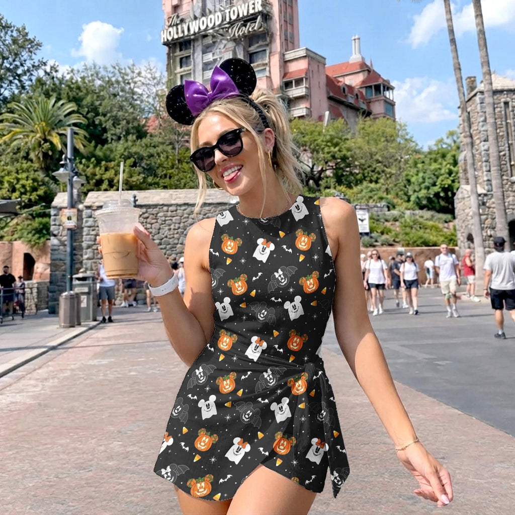 Mickey Minnie Halloween Boo Pumpkin Tennis Dress, Magic Kingdom WDW Disneyland Fall Trip Outfits, Disney Halloween Women's Dress
