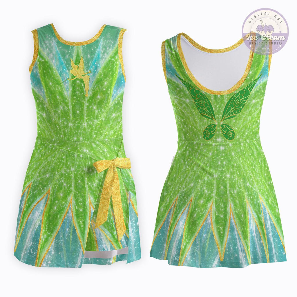 Disney Tinker Bell Fairy Costume Tennis Dress, Tinker Bell Suit Cosplay Dress Women Kid Costume Dress Skirt, Halloween All Over Print Skirt