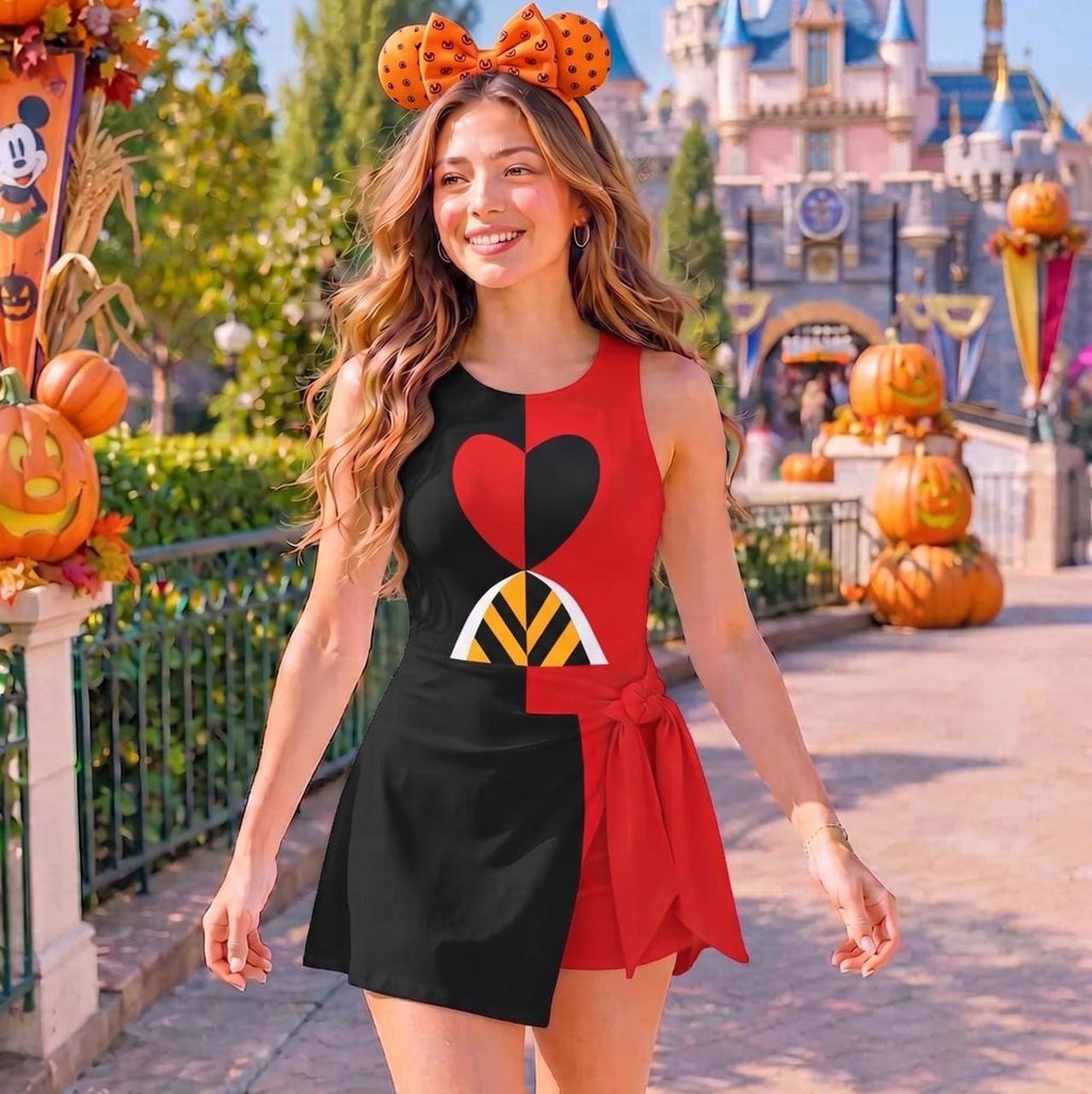 Queen Of Heart Dress Skirt, Alice In Wonderland Halloween Costume Cosplay, Villains Wrap Skort Dress for Women, Magic Kingdom Dress Outfits