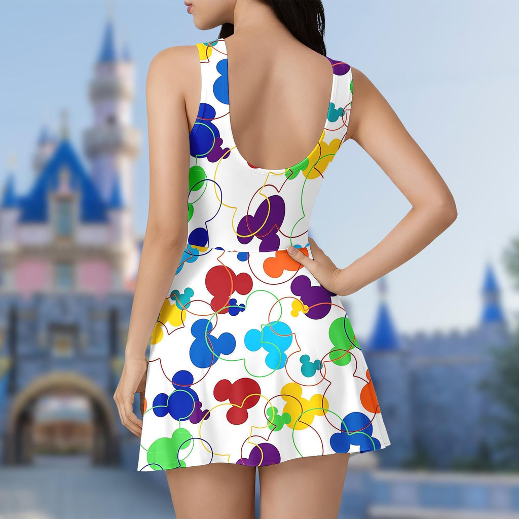 Colorful Mickey Mouse Tennis Dress Skirt, DN Tennis Dress, Mickey and Friends Summer Trip Tennis Skort, DNland Magic Kingdom Dress