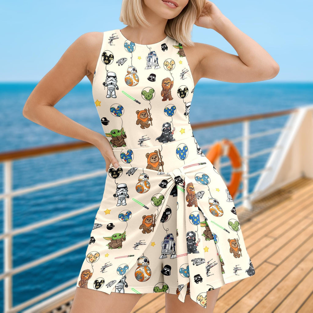 Star Wars Balloon Tennis Dress Skirt, Baby Yoda Darth Vader R2D2 Skort Outfit, Star Wars DN Tennis Dress, Star Wars Dress for Women