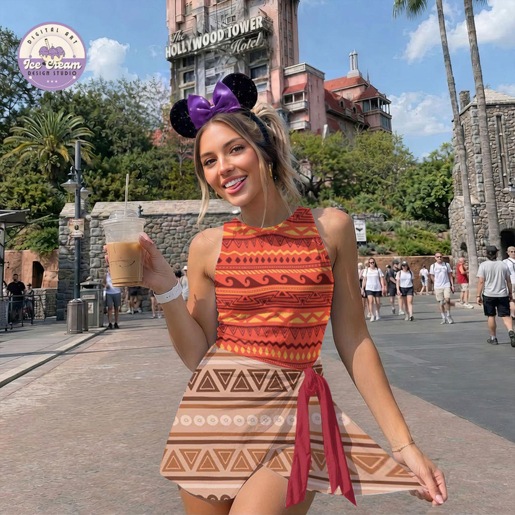 Moana Tennis Dress Skirt, Moana Halloween Costume Cosplay, Moana Princess Pattern Dress for Women, Moana Wrap Skort Dress, Girls Trip Dress