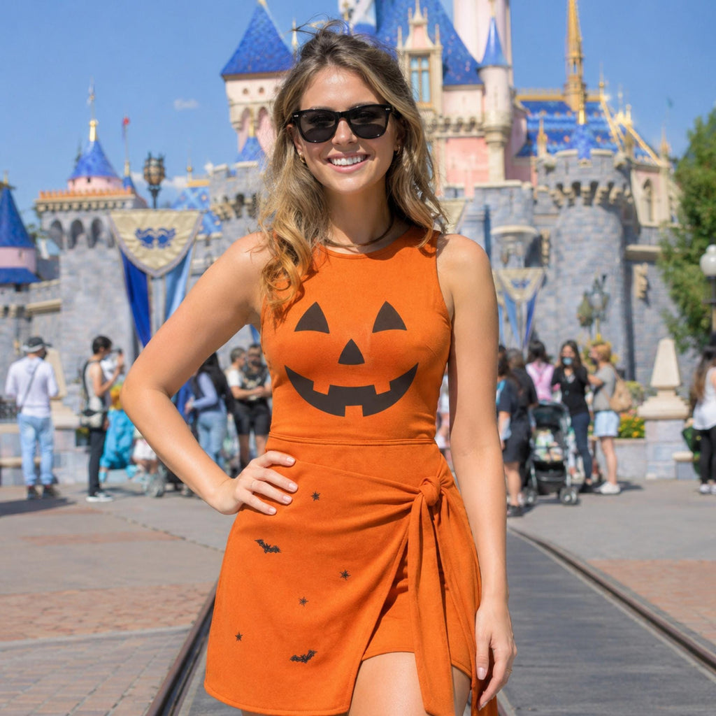 Halloween Pumpkin Cosplay Wrap Skort Dress, Orange Dress Pumpkin Costume, Halloween Trip Family Matching Outfit, Women Girls Dress Costume