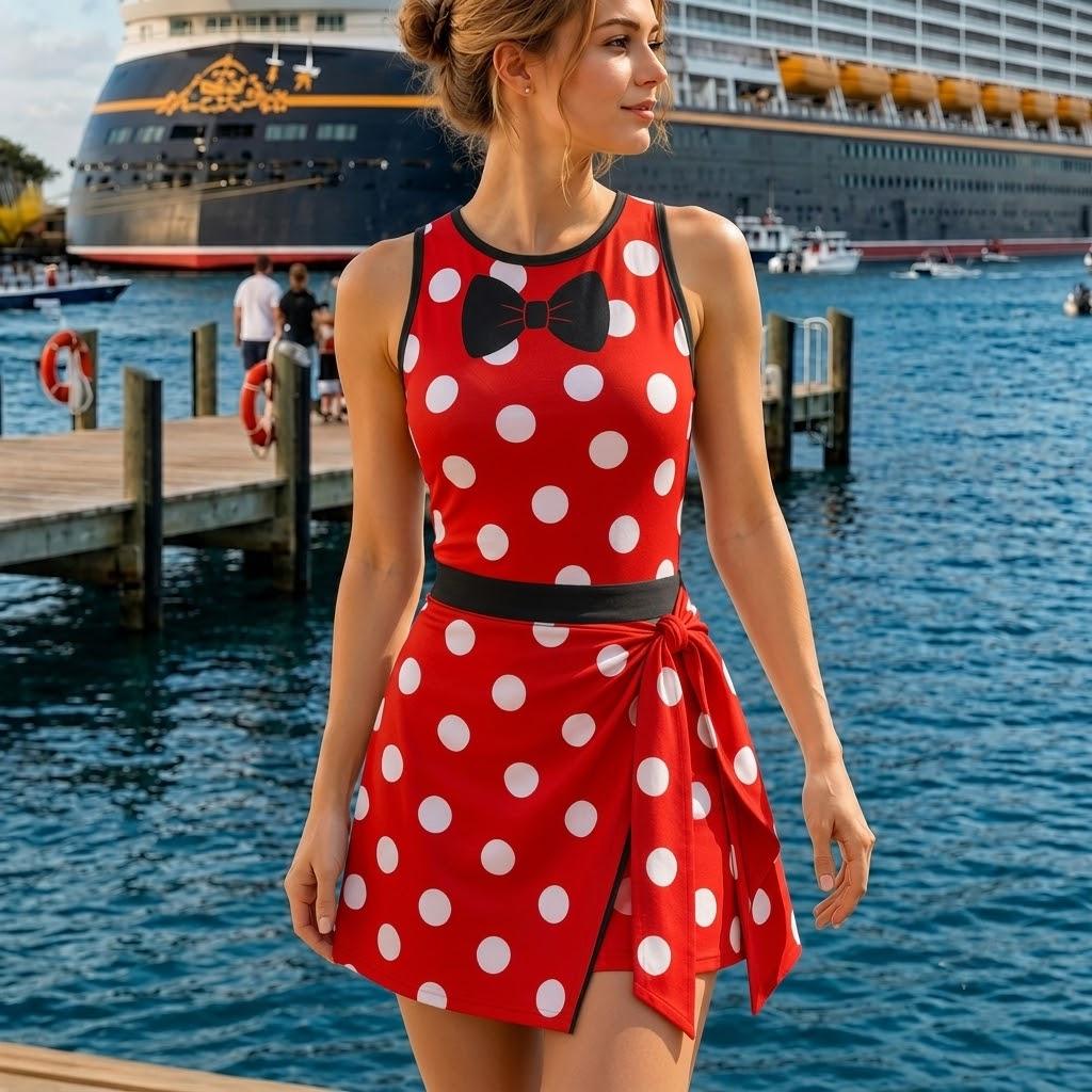 Retro Mickey & Friends Style Minnie Mouse Tennis Skirt Dress, Disney Inspired Red Polka Dot Dress, Disney Bounding Outfit
