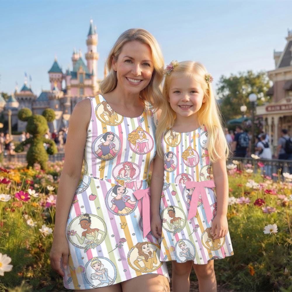 Disney Princess Tennis Dress, Cinderella Snow White Ariel Rapunzel Tiana Elsa Disney Girl Trip Halloween Womens Kids Costume Dress Skirt