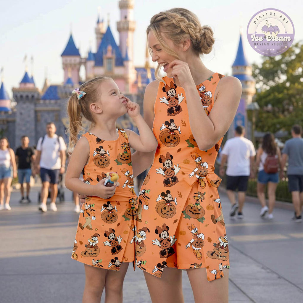 Coquette Bow Mickey And Friends Autumn Tennis Dress, Disneyland Fall Vibes Coquette Halloween Skirt, Disney Family Halloween Trip Outfit