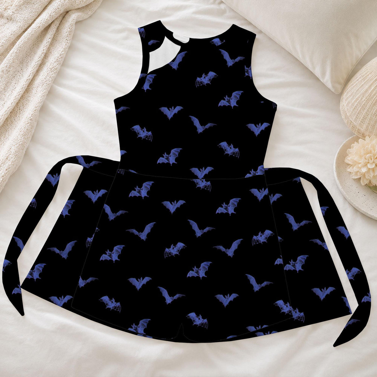 Purple Bat Halloween Tennis Dress, Black Spooky Bat Print Tie Front Skort Dress