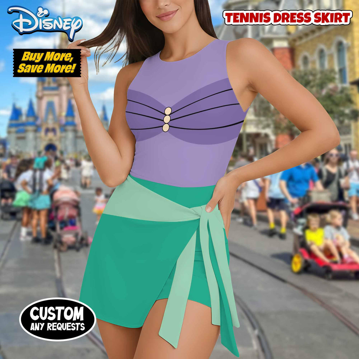 Halloween Ariel Costume Wrap Skort dress, Princess Cosplay Dress, Ariel Costume Outfit, Halloween Party 2026 Girls' Trip Dress