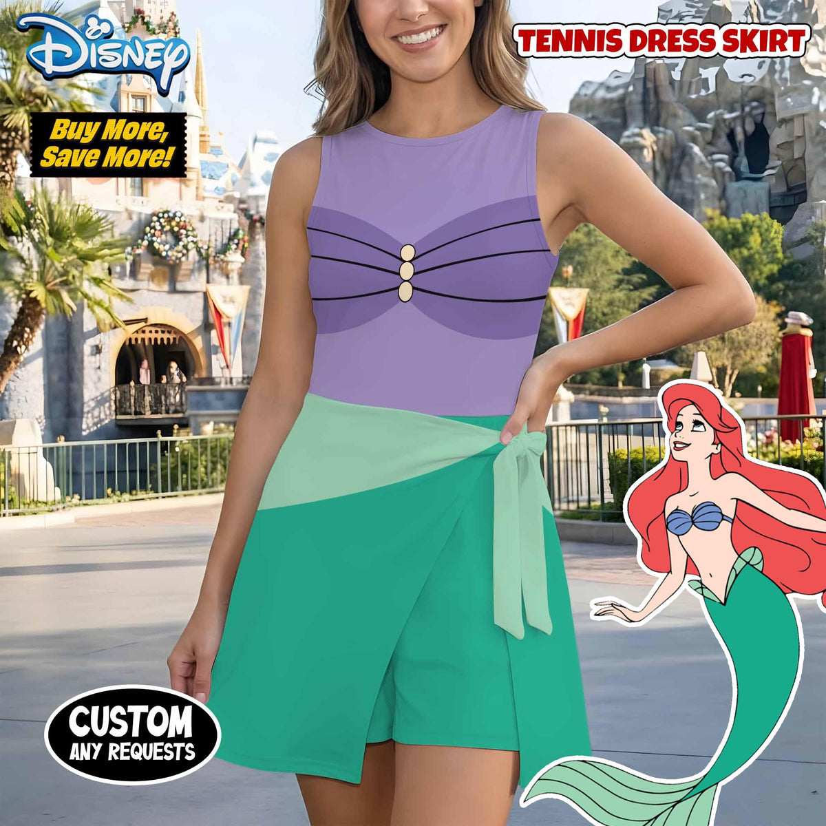 Halloween Ariel Costume Wrap Skort dress, Princess Cosplay Dress, Ariel Costume Outfit, Halloween Party 2026 Girls' Trip Dress