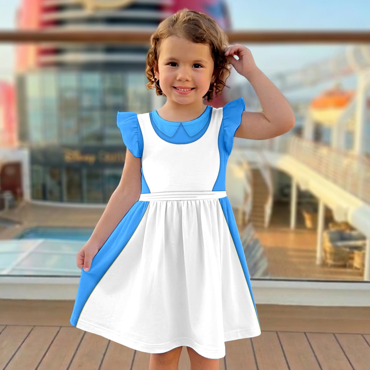 Alice in Wonderland Ruffle Dress, Halloween Costume Cosplay, Alice in Wonderland Flutter Sleeve Dress, Magic Kingdom Outfits for Girls