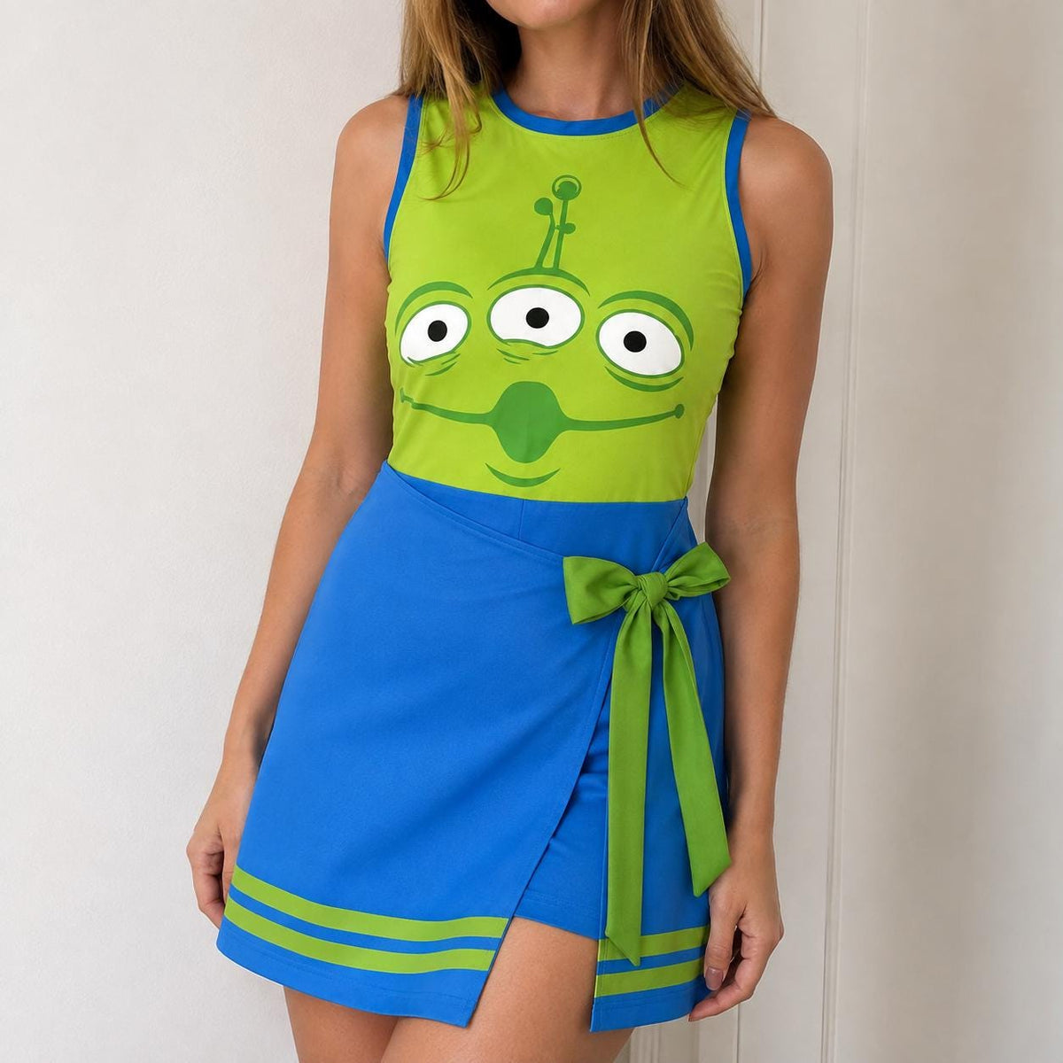 Toy Story Alien Tennis Dress, Halloween Cosplay Dress, Space Alien Inspired Outfit, Alien Face Group Dress, Pizza Planet Alien Dress