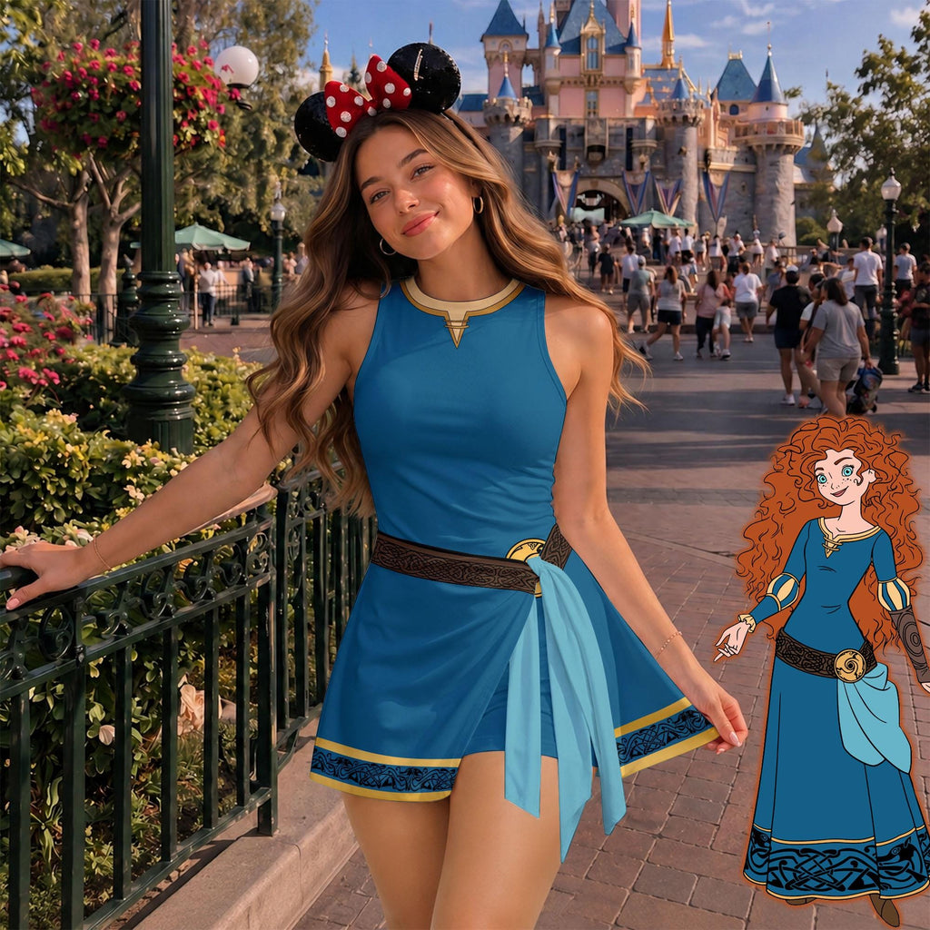 Inspired Merida Princess Tennis Dress, Merida Brave Athletic Skort Disneyland Pleated Skirt Theme Park Running Magic Kingdom Wear