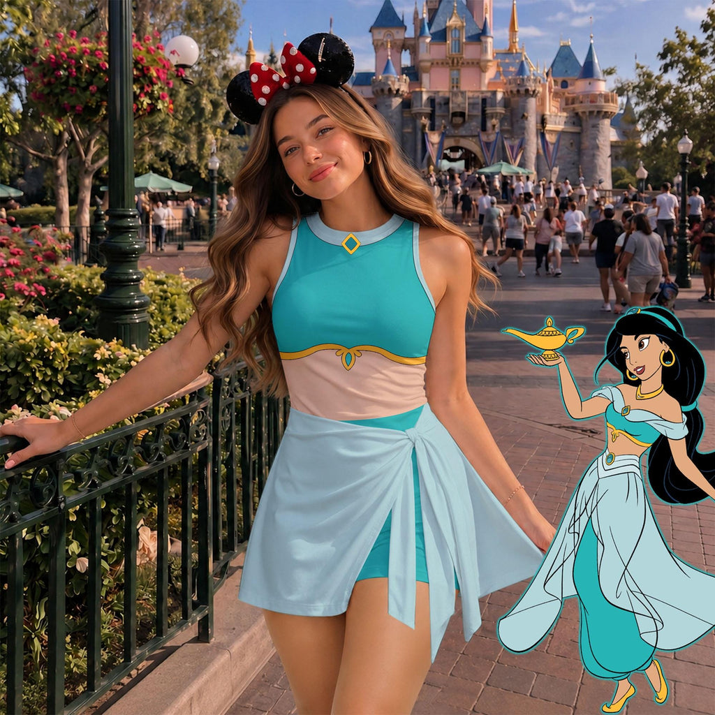Inspired Jasmine Princess Tennis Dress, Jasmine Aladdin Athletic Skort Disneyland Pleated Skirt Theme Park Running Magic Kingdom Wear