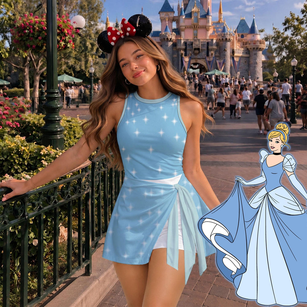 Inspired Cinderella Princess Tennis Dress, Cinderella Athletic Skort Disneyland Pleated Skirt Theme Park Running Magic Kingdom Wear