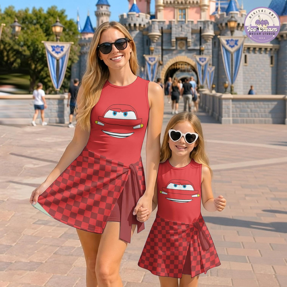 Disney Cars Characters Checkered Tennis Dress, Lightning McQueen Sally Tow Mater Skort, Girls Dress Halloween Costume Outfit, Gift for Her