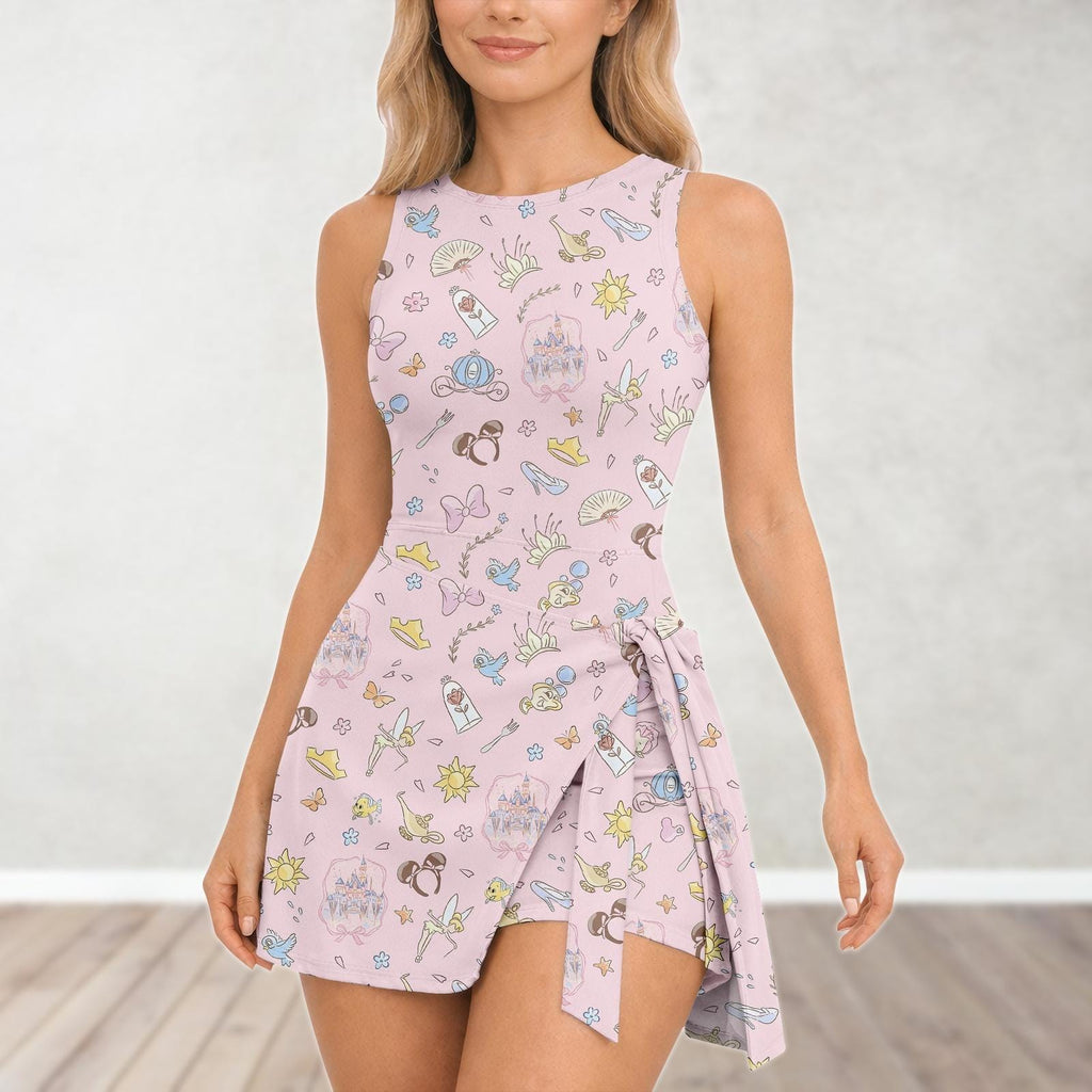 Disney Coquette Bow Tennis Skirt Dress, Disney Floral Women Dress, Disney Trip Outfits, Magic Castle Dress, Disney Skort, Gift For Her