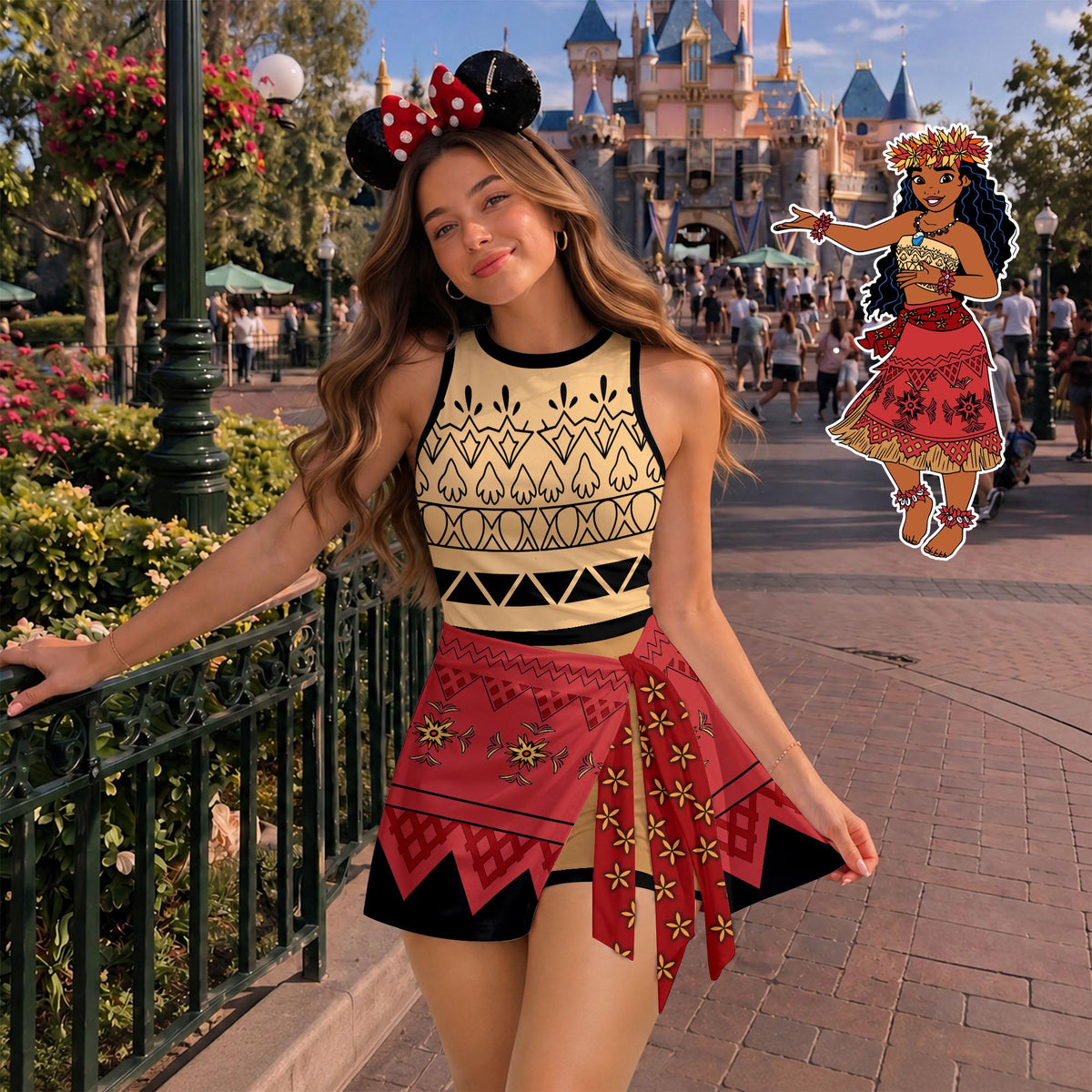 Inspired Moana Princess Tennis Dress, Disney Moana Athletic Skort Disneyland Pleated Skirt Theme Park Running Magic Kingdom Wear M2