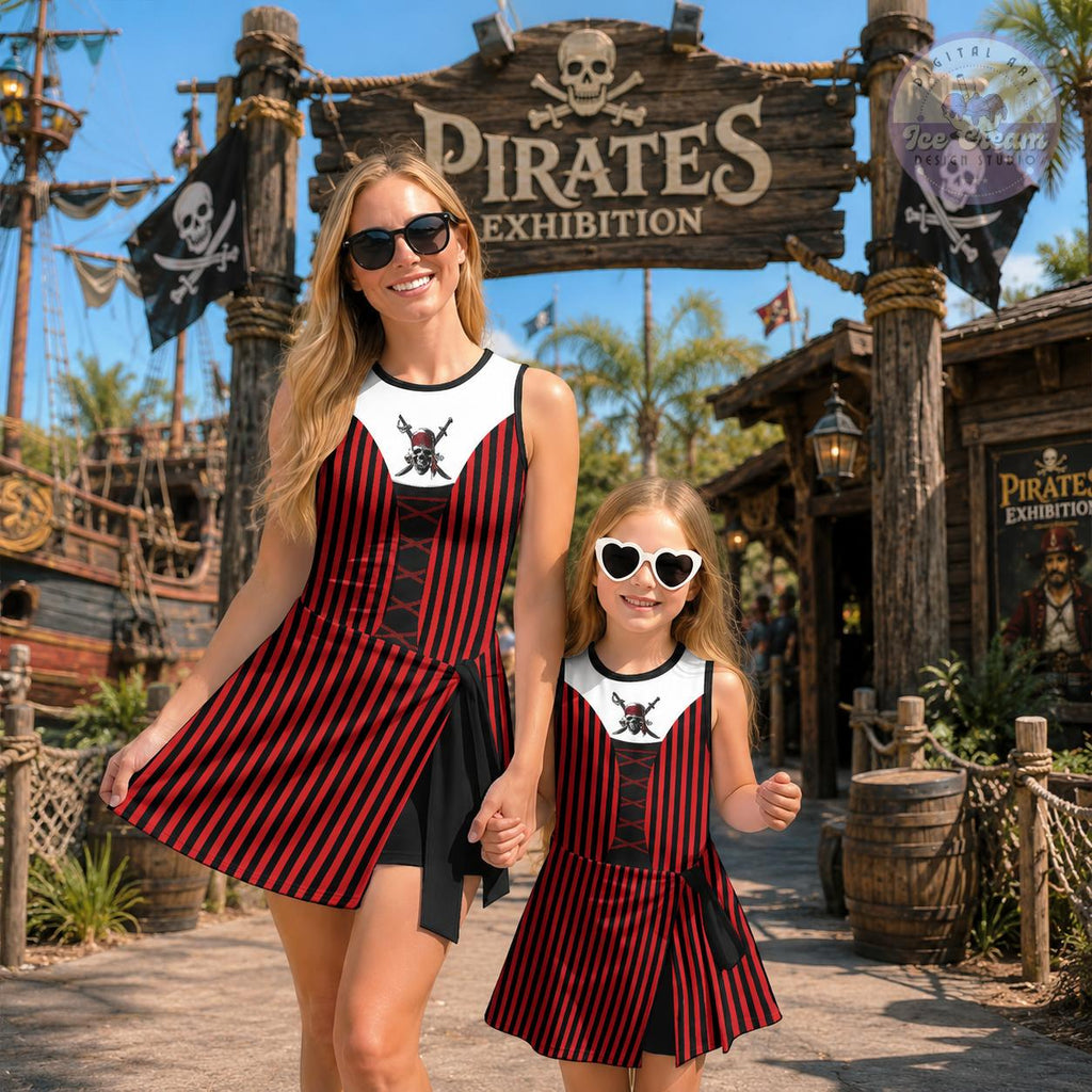 Disney pirate Tennis Dress, Disney world outfit, Cruise pirate night girl skirt, Girl's pirate skirt Pirate ears, Mom Kid pirate dress