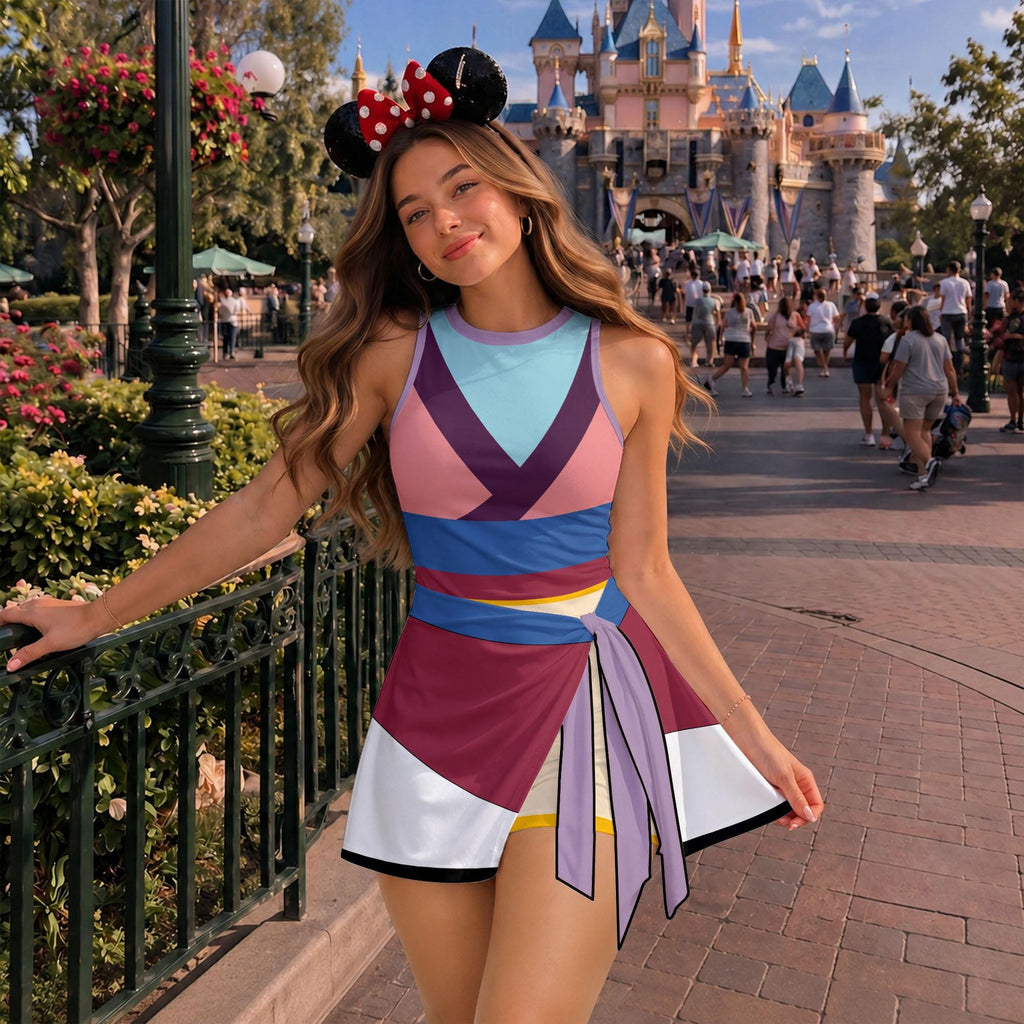 Inspired Disney Princess Ver2 Tennis Dress, Disney Mulan Ariel Belle Aurora Jasmine Rapunzel Tiana Athletic Skort Disneyland Pleated Skirt