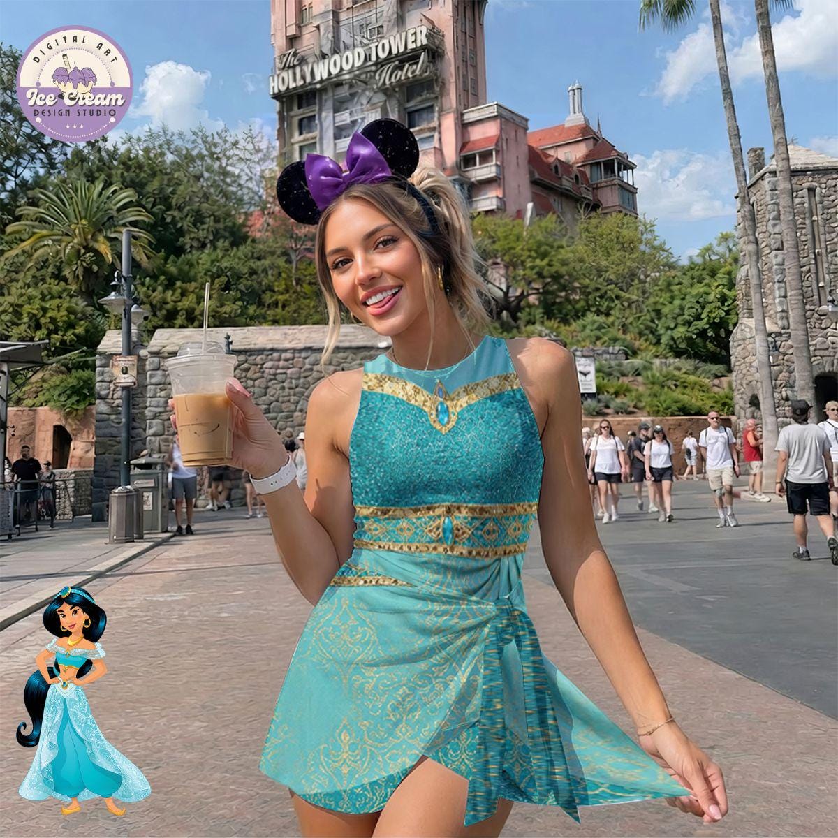 Jasmine Princess Costume Wrap Skort Dress, Halloween Cosplay Dress, Aladdin Tennis Dress, Movie Jasmine Inspired Dress, Party Dress Gift