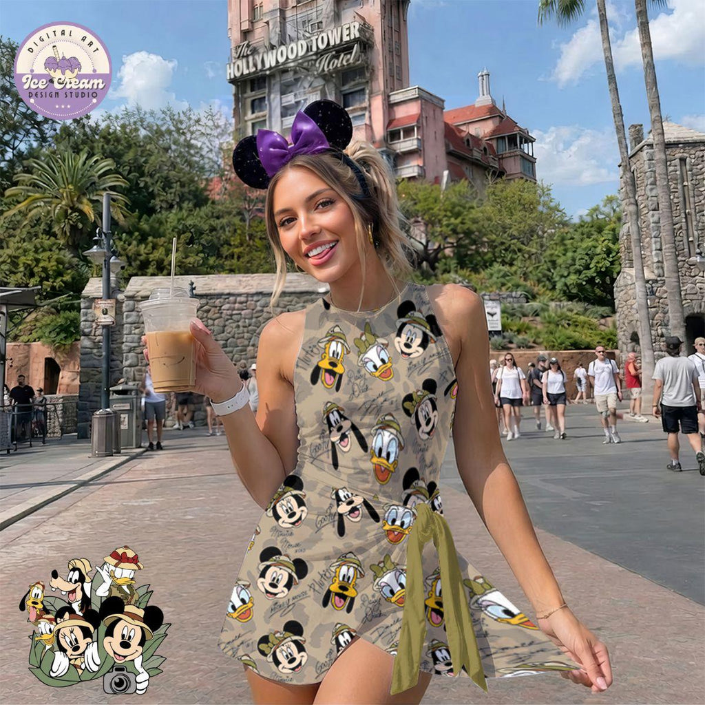Mickey And Friend Safari Tennis Dress Skirt, Mommy and Me Animal Kingdom Camo Skort, Sketch Mouse Sport Outfit, Summer Park Vacation Apparel