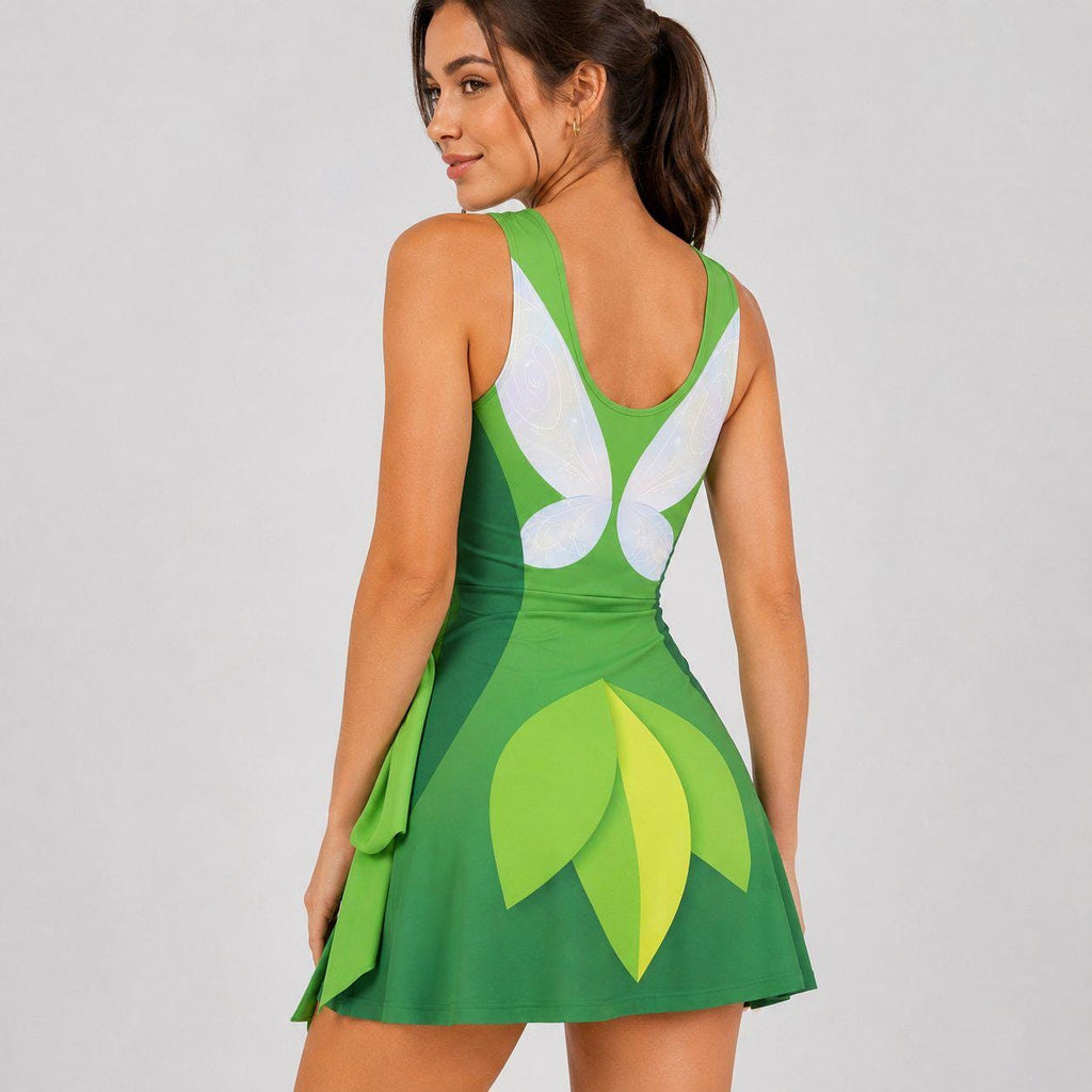 Halloween Tinker Bell Costume Tennis Dress, Spooky Peter Pan Tinker Bell Cosplay Skirt, Tinker Bell Activewear For Neverland Trip