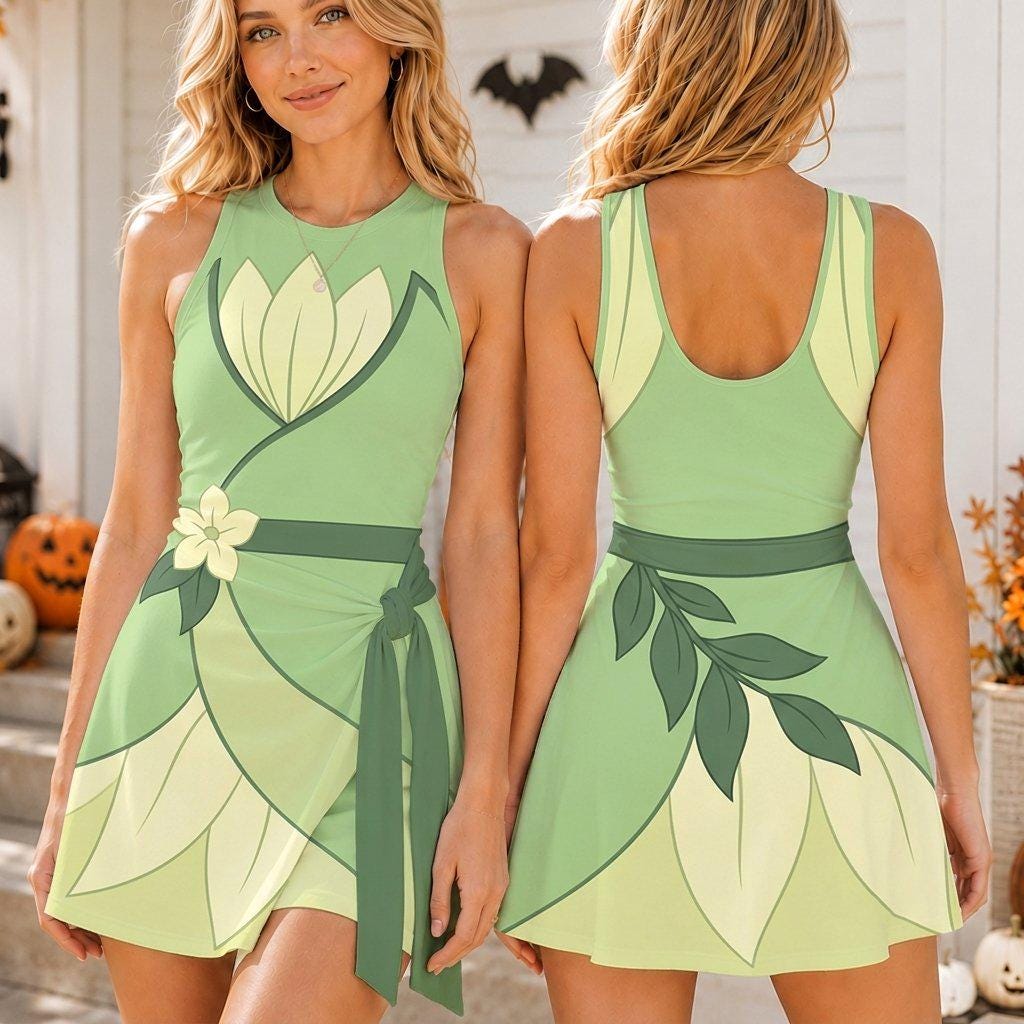 Halloween Tiana Costume Tennis Dress, Spooky Tiana Frog Princess Cosplay Skirt, Tiana Activewear Fall Season