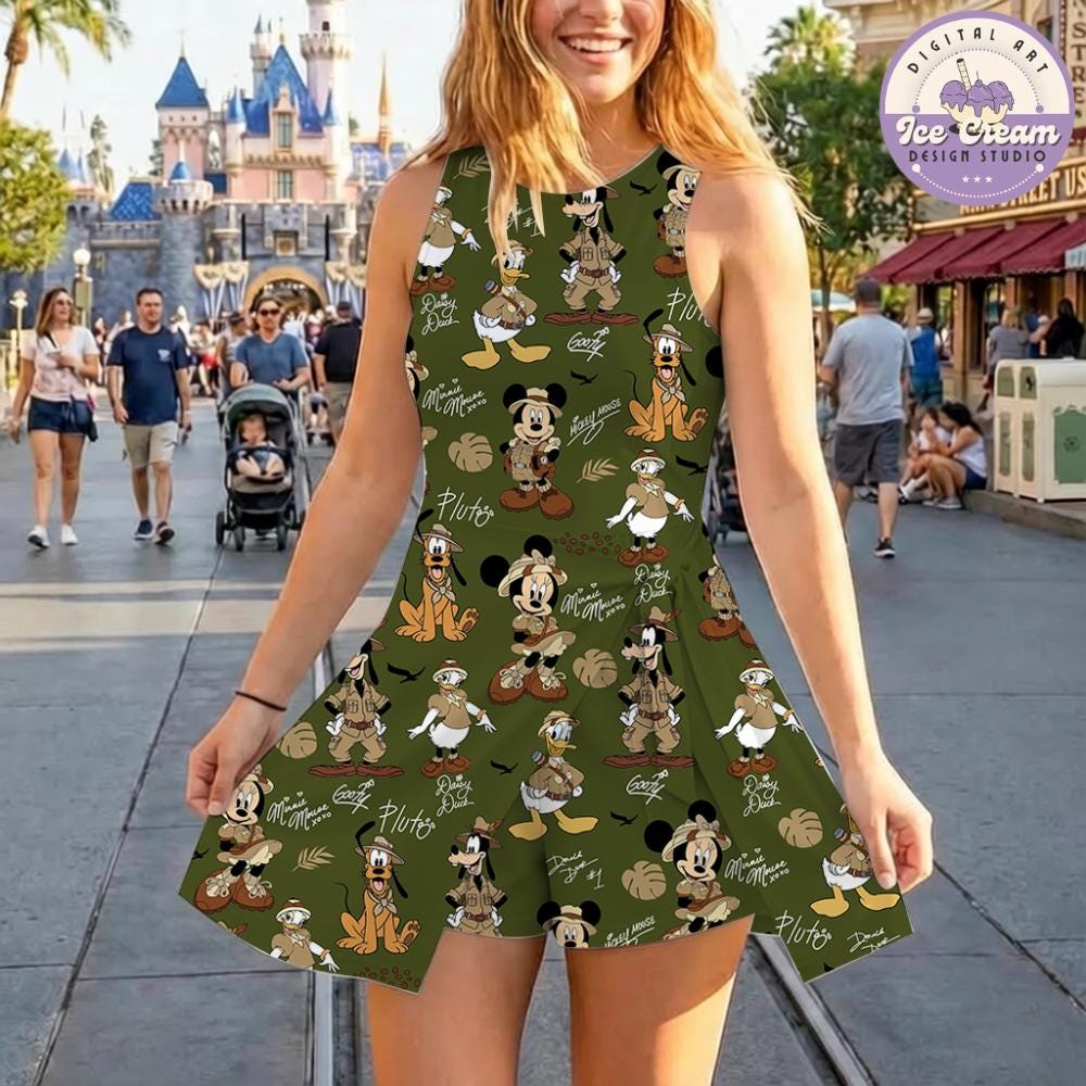 Leopard Mickey and Friends Signature Disney Animal Kingdom Tennis Dress, Safari Trip, Safari Mode Girl Trip Women Kid Costume Dress Skirt