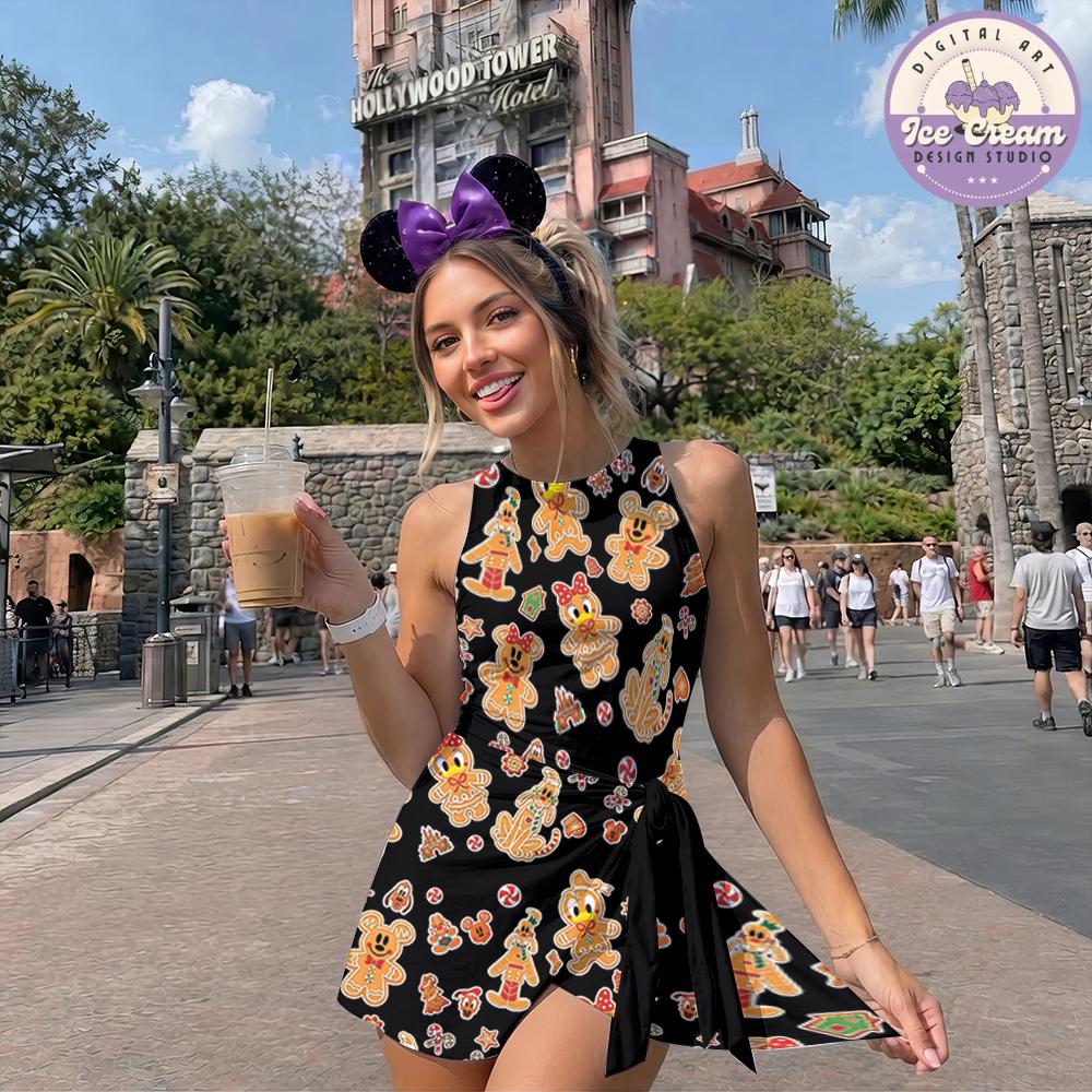 Mickey and Friends Gingerbread Disney Christmas Tennis Dress, Mickey's Very Merry Christmas Party Women Kids Costume Dress Skirt Activewear