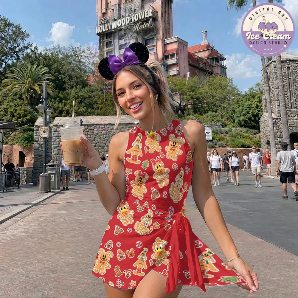 Mickey and Friends Gingerbread Disney Christmas Tennis Dress, Mickey's Very Merry Christmas Party Women Kids Costume Dress Skirt Activewear