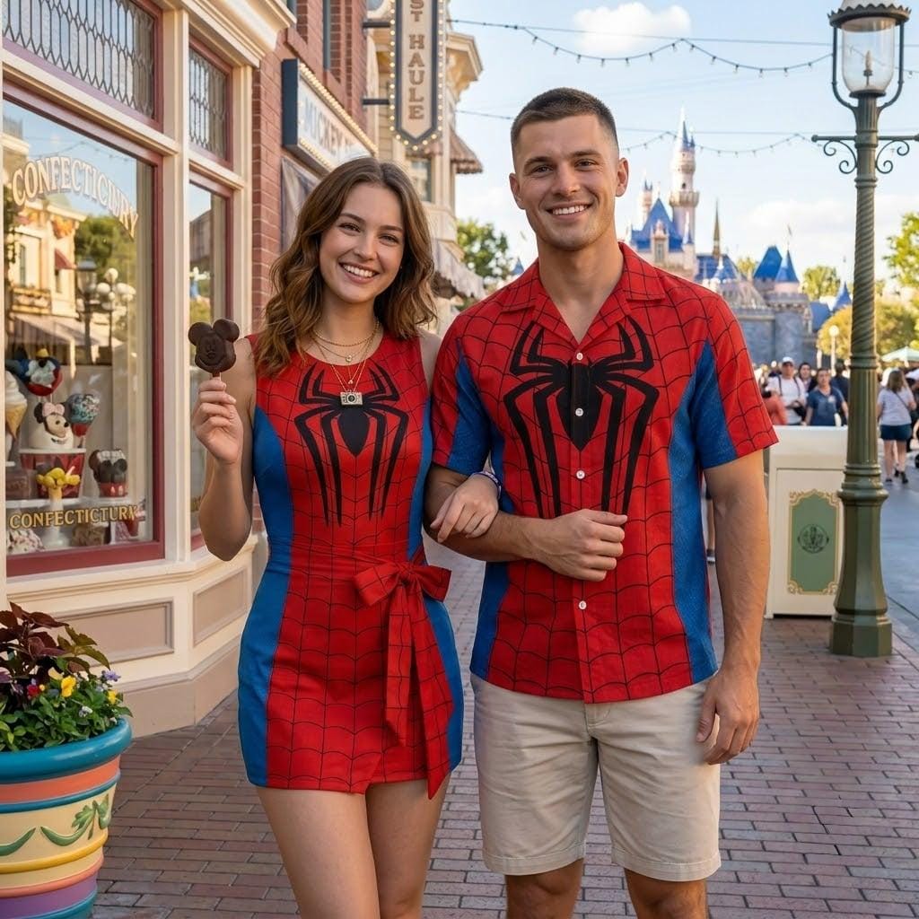 Spider Man Matching Outfit Shirt, Spiderman Cosplay Costume Button Shirt, Spider Man Cosplay Dress, Spidey Superhero Tee