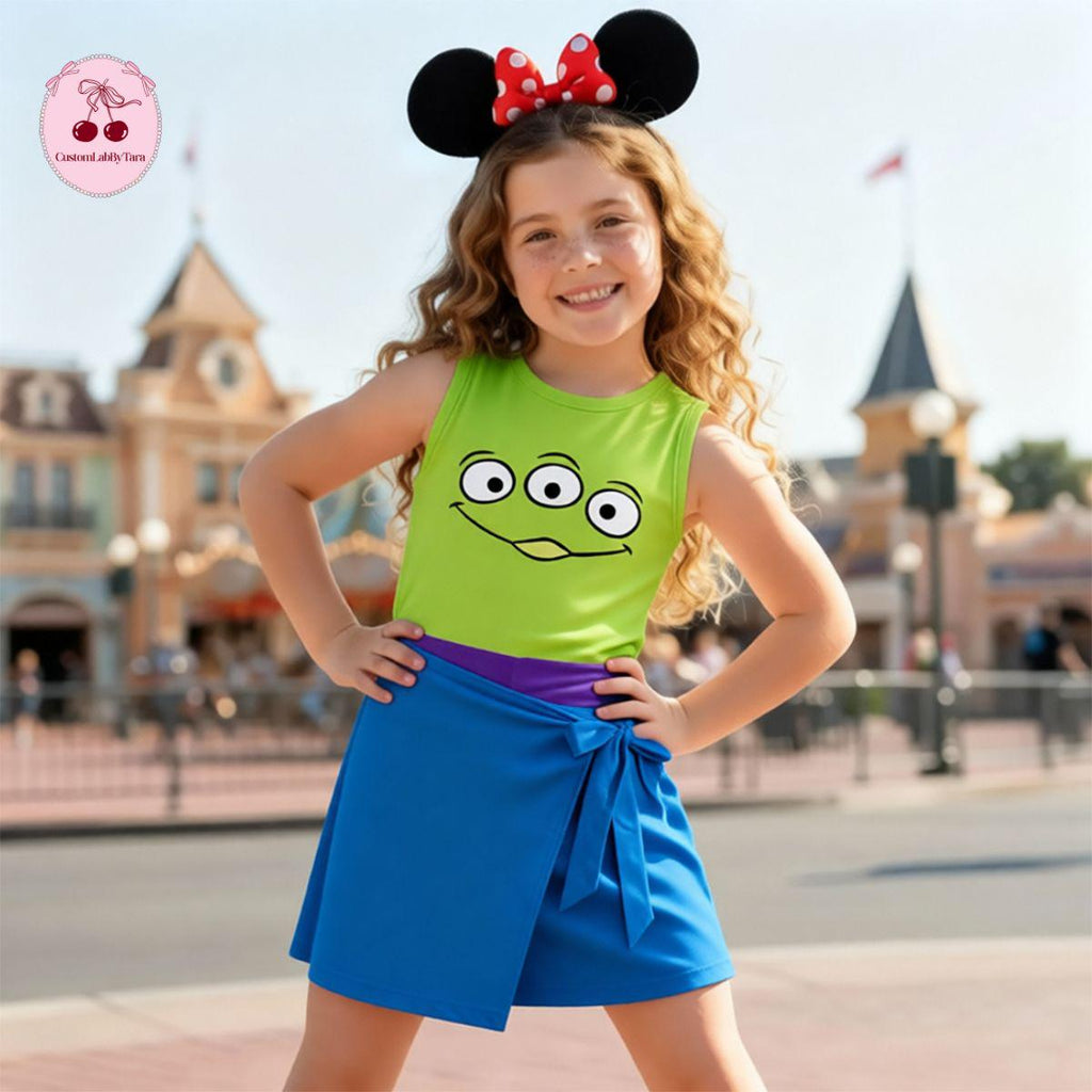 Toy Story Alien Tennis Dress, Halloween Cosplay Dress, Space Alien Inspired Outfit, Alien Face Group Dress, Pizza Planet Alien Dress