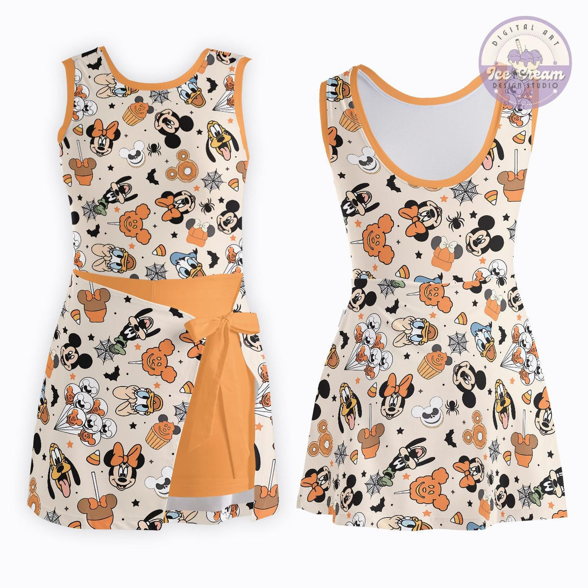 Mickey & friends pumpkin Halloween Tennis Dress, Mickey's Not so scary Womens Kids Costume Dress Skirt, WDW Disneyland Halloween Dress