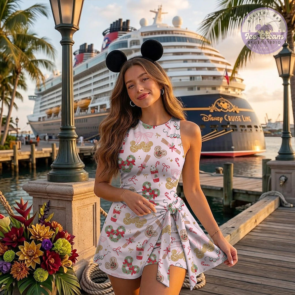 Coquette Disney Christmas Tennis Dress, Mickey's Very Merry Christmas Party Women Kids Costume Dress Skirt Activewear