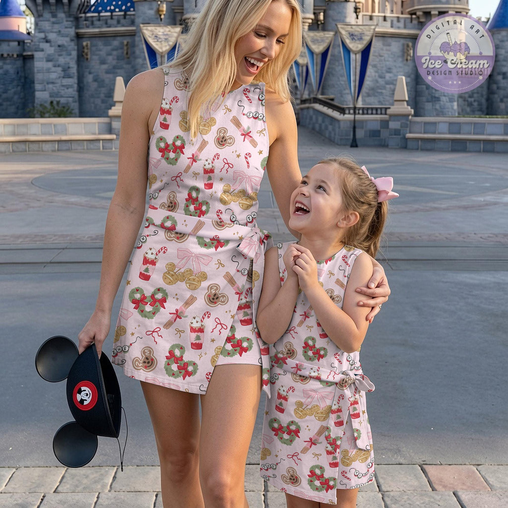 Coquette Disney Christmas Tennis Dress, Mickey's Very Merry Christmas Party Women Kids Costume Dress Skirt Activewear