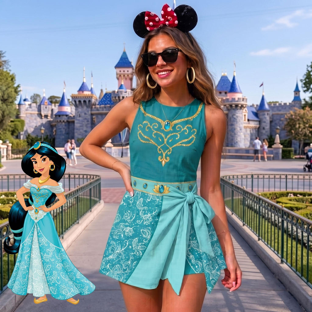 Jasmine Princess Costume Wrap Skort Dress, Halloween Cosplay Dress, Aladdin Tennis Dress, Movie Jasmine Inspired Dress, Party Dress Gift