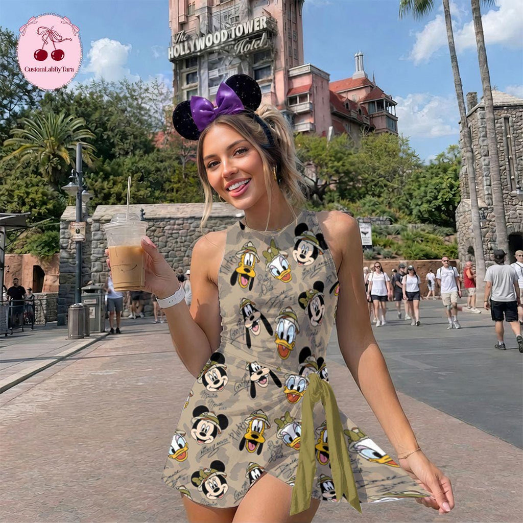 Mickey And Friend Safari Tennis Dress Skirt, Mommy and Me Animal Kingdom Camo Skort, Sketch Mouse Sport Outfit, Summer Park Vacation Apparel